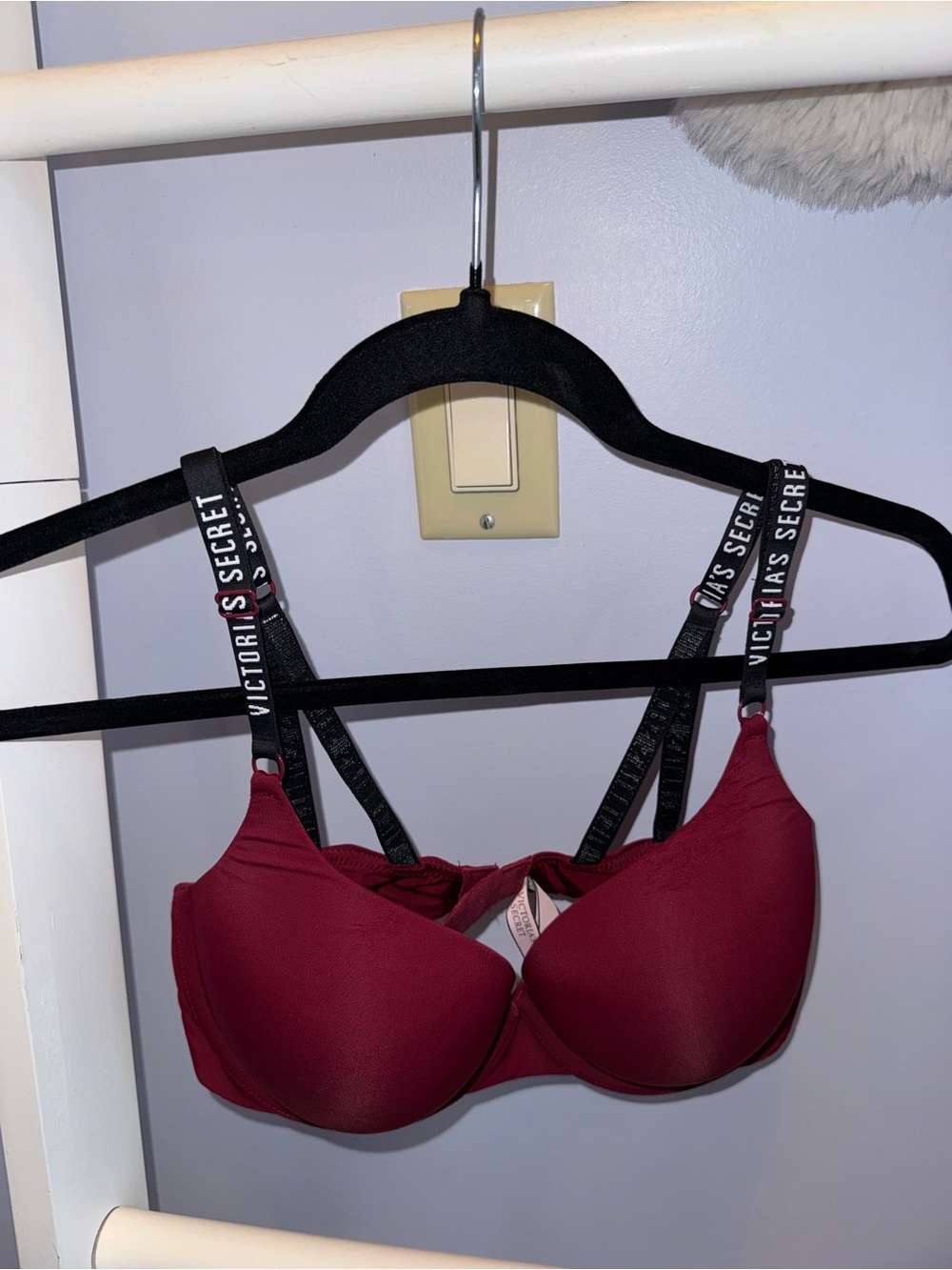 Victoria's Secret Deep Red Perfect Shape Push-Up Bra with Logo Straps